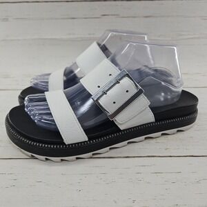Sorel Roaming Buckle Womens 10 White Leather Two Strap Slide Slip‎ On Sandal